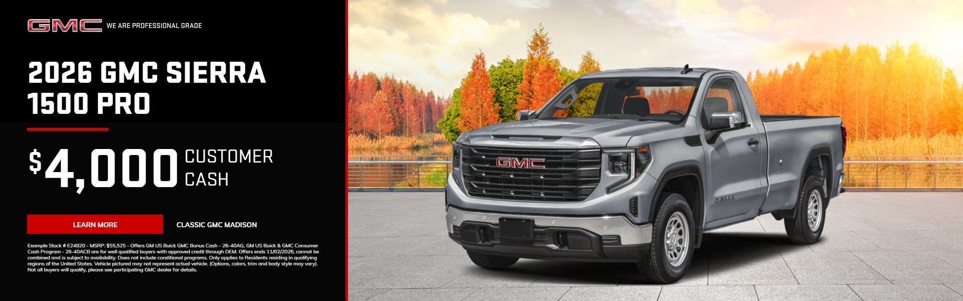 2026 GMC Sierra 1500 Pro $4,000 Customer Cash